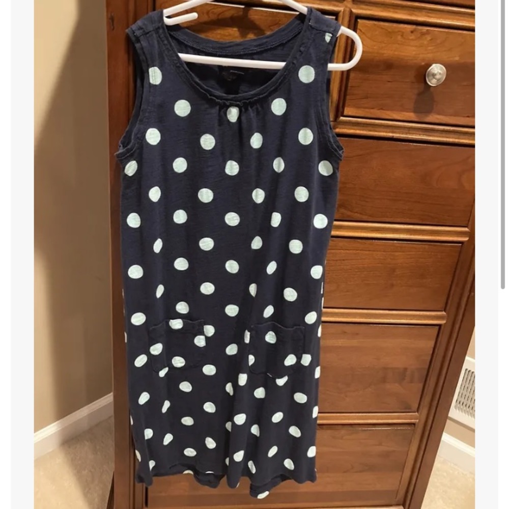 Gap Kids sleeveless dress, navy blue with light teal polkadots, size 12, pockets
